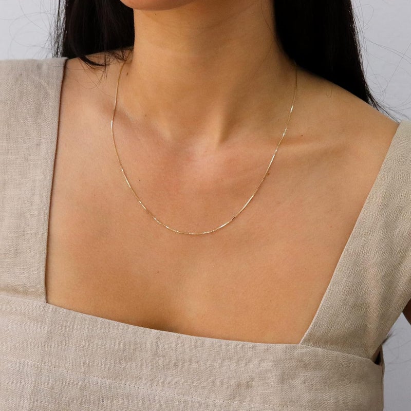 Tewiky Gold Chain Necklace for Women, 14k Gold Plated Thin Beaded Wave Box Chain Necklace Dainty Gold Necklace Simple Layered Gold Choker Necklaces Minimalist Gold Link Chain Necklace Trendy Jewelry for Women - Image 3